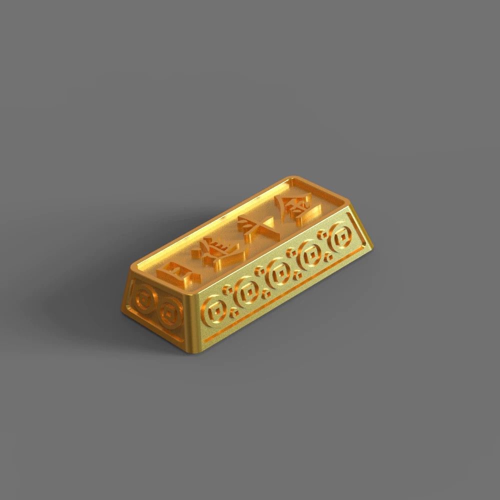 YMDK 1pcs Esc 1u Enter 2.25u Backspace 2u Gold Fortune Themed Personalized Electroplated Zinc Alloy Keycap for MX Mechanical Keyboard