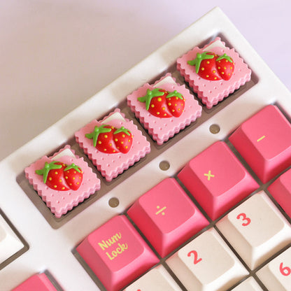 YMDK Strawberry Cookie Biscuit Keycaps 1pcs Pink Cute Resin Material Personalized Handmade Creativity Keycaps for MX Mechanical Keyboard