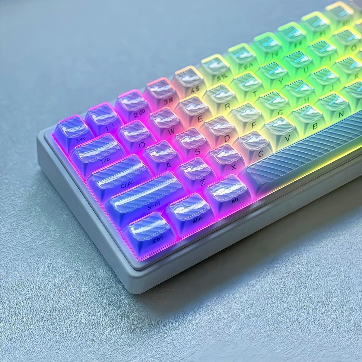 YMDK Demon Wave Blue, White, Pink, Purple Keycaps OEM Side-Printed 136 Key PC Shine Through for 61/64/68/84/87/96/108 Mechanical Keyboards