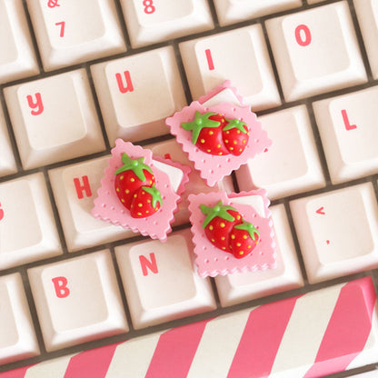 YMDK Strawberry Cookie Biscuit Keycaps 1pcs Pink Cute Resin Material Personalized Handmade Creativity Keycaps for MX Mechanical Keyboard