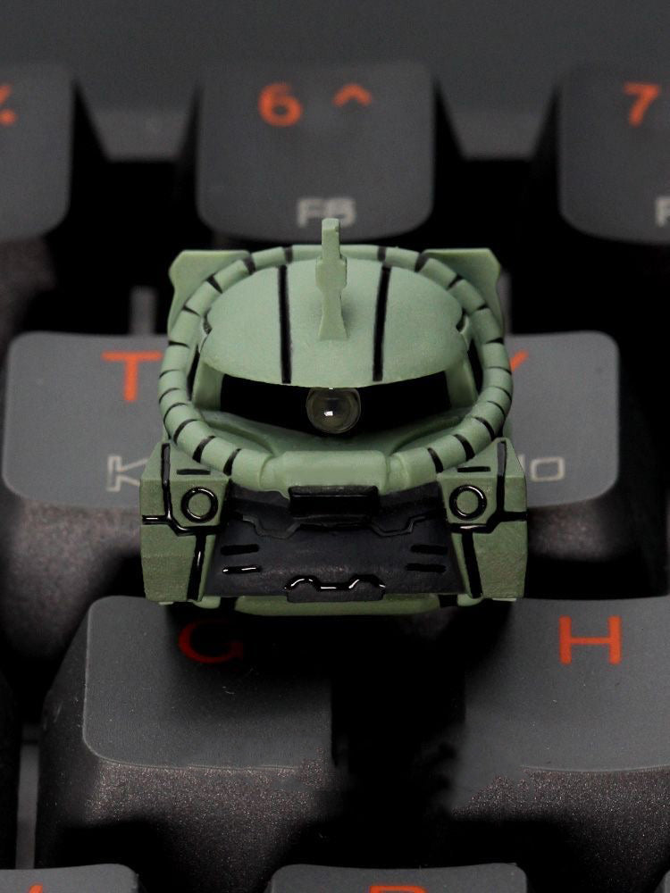 YMDK 3D Mechanical Armor Helmet Artisan Keycap - Red/Green Tactical Mecha Style for MX Switch Mechanical Keyboards