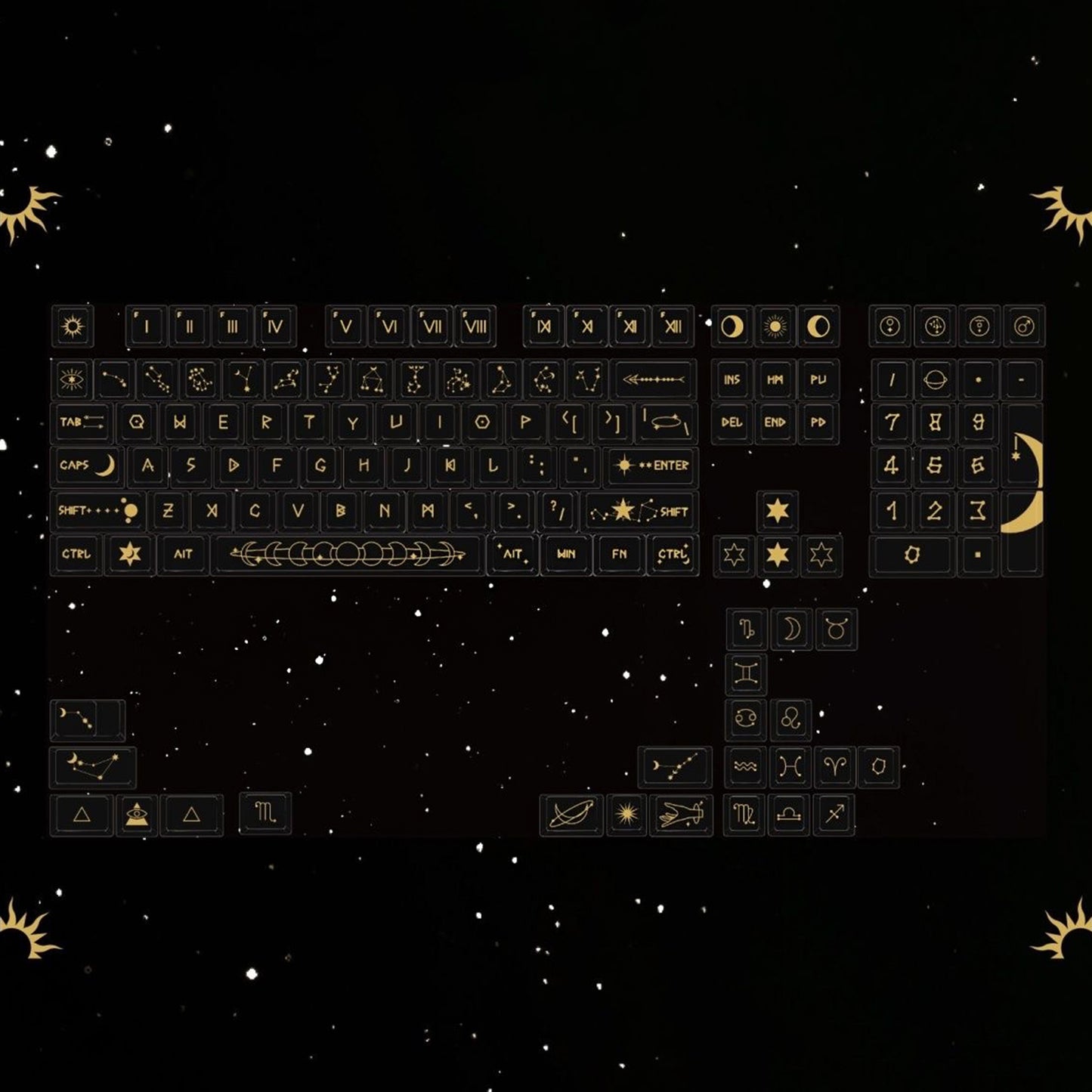 YMDK 126 Keys Star Trail Theme Black Gold Cherry Profile PBT Sidelit Dye Sub Keycaps for 61/64/68/84/87/96/108 MX Mechanical Keyboard