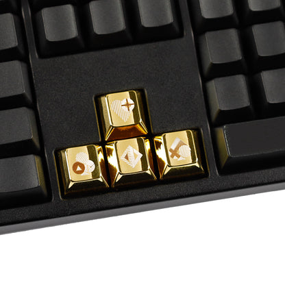 YMDK Metal Gold Playing Card Themed Cool Poker Unique Arrow Keys Enter 2.25u Personalized Cherry Keycaps for MX Mechanical Keyboards