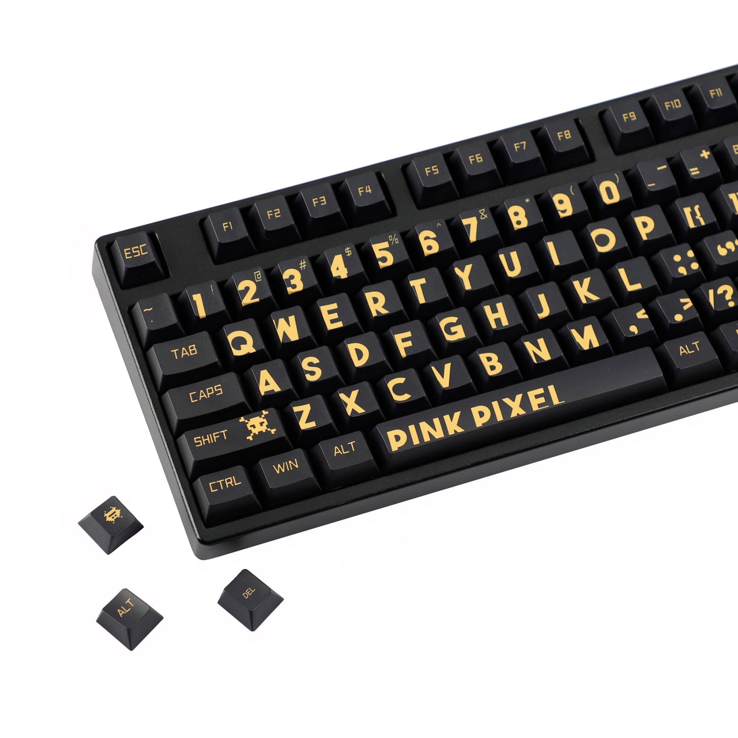 YMDK Black Gold Large Font Full Set 130 Keys Keycaps Creative Cool Custom Key Cap PBT Dye Sub Cherry Profile for MX Mechanical Keyboard