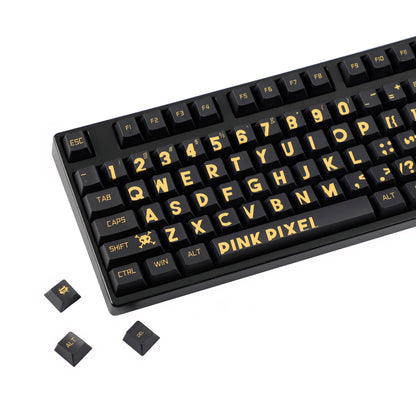 YMDK Black Gold Large Font Full Set 130 Keys Keycaps Creative Cool Custom Key Cap PBT Dye Sub Cherry Profile for MX Mechanical Keyboard