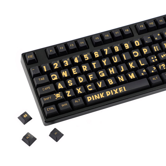 YMDK Black Gold Large Font Full Set 130 Keys Keycaps Creative Cool Custom Key Cap PBT Dye Sub Cherry Profile for MX Mechanical Keyboard