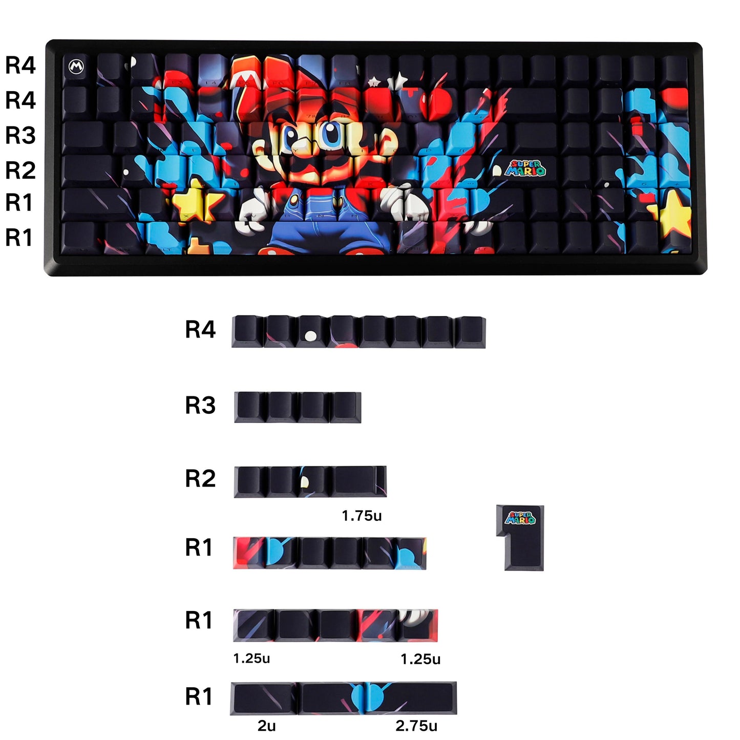 YMDK Grandpa Beard Theme 131 Keys Keycaps Sidelit PBT Dye Sub Cherry Profile Manga Anime Custom Keycap for 61/68/84/104/108 MX Mechanical Keyboard