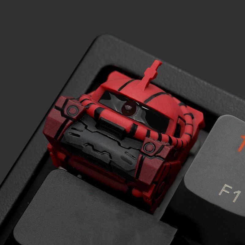 YMDK 3D Mechanical Armor Helmet Artisan Keycap - Red/Green Tactical Mecha Style for MX Switch Mechanical Keyboards