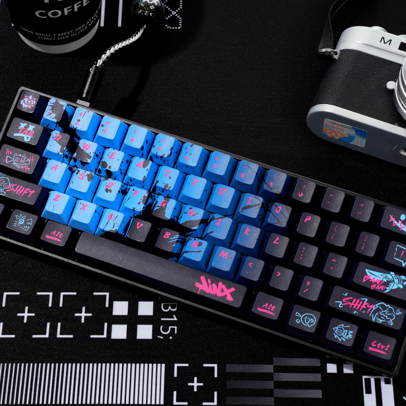 YMDK Black Blue Graffiti Keycaps Full Set 130 Keys Creative Cool Custom Keycaps Cherry Profile Dye Sub for MX Mechanical Keyboard