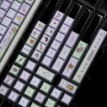 YMDK Cute Little Ghost Theme Keycaps Full Set 127 Keys XDA Profile PBT Dye Sub Keycap for MX Mechanical Keyboard