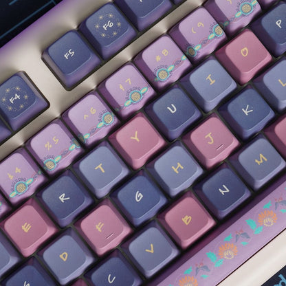 YMDK Snow Blue Chrysanthemum Butterfly Theme Keycaps Full Set 126 Keys MDA Profile PBT Dye Sub Keycap for MX Mechanical Keyboard