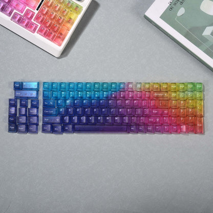 YMDK Rainbow Gradient Theme Keycaps Frosted Clear 115 keys PC Cherry Profile Shine Through Custom Keycap for 61/68/75/87/96/100/104/108 MX Mechanical Keyboard