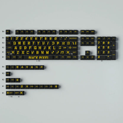 YMDK Black Gold Large Font Full Set 129 Keys Keycaps Creative Cool Custom Key Cap PBT Dye Sub Cherry Profile for MX Mechanical Keyboard