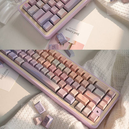 YMDK Dopamine Theme Keycaps Full Set 129 Keys PBT Dye Sub Cherry Profile Keycap for MX Mechanical Keyboard