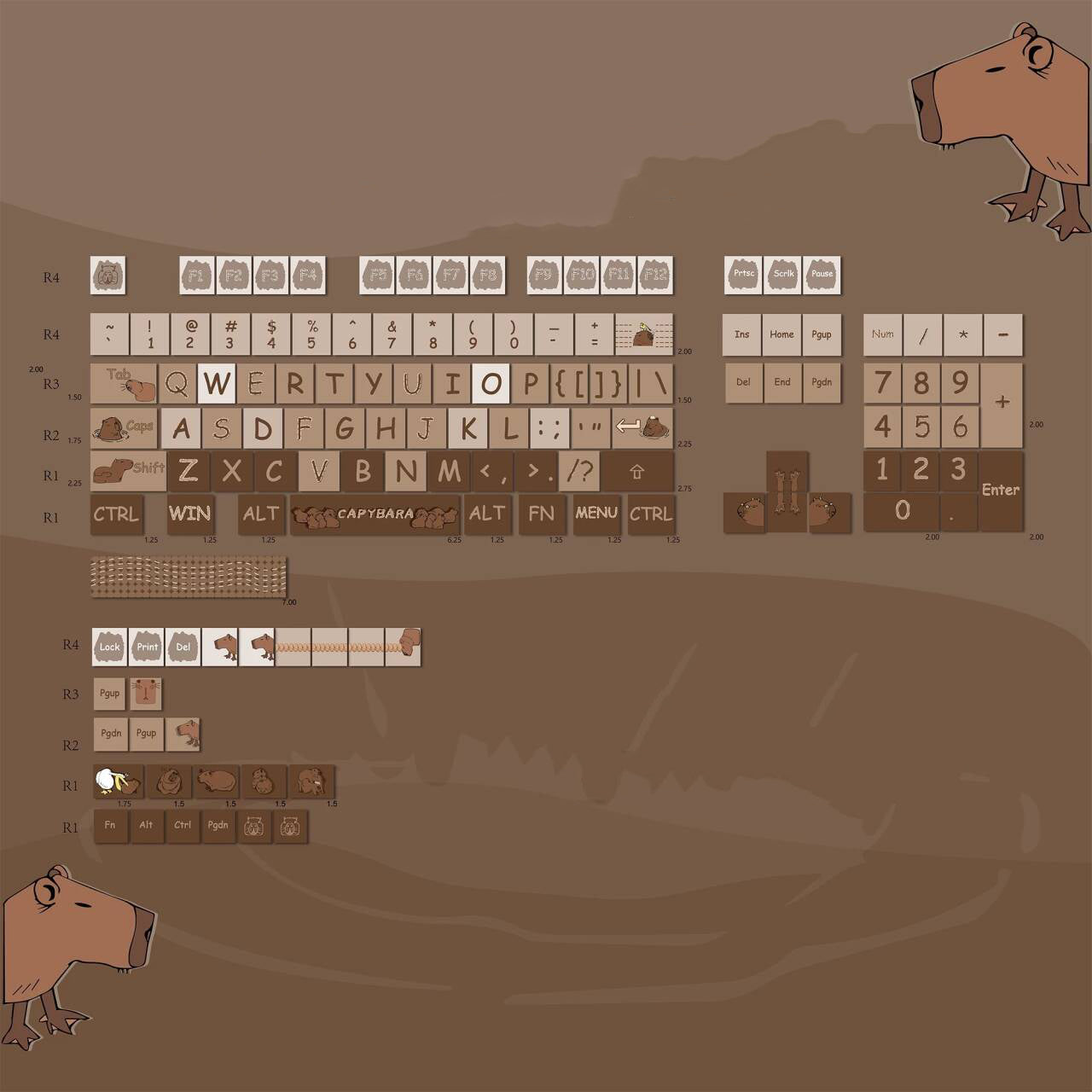 YMDK Kapibala 129 keys Cherry Profile 5 Sides Over Dye Sub Thick PBT Coffee Keycap for MX Mechanical Keyboard