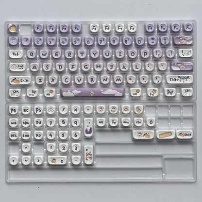 YMDK Gradient Purple Rabbit Theme Keycaps Full Set 142 Keys MOA Profile PBT Dye Sub Keycap for MX Mechanical Keyboard
