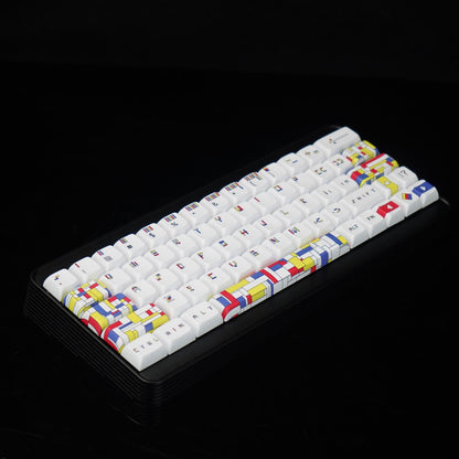 YMDK Mondrian Theme Keycaps Full Set 127 Keys XDA Profile PBT Dye Sub Keycap for MX Mechanical Keyboard