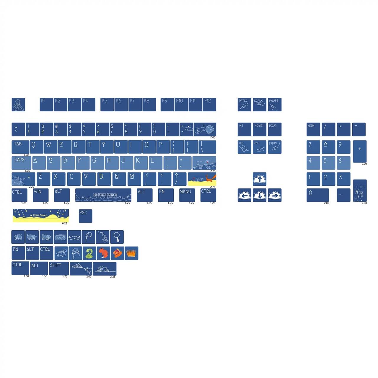 YMDK Little Prince Theme Keycaps Full Set 128 Keys PBT XDA Profile Dye Sub Keycap for MX Mechanical Keyboard