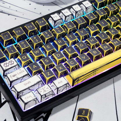 YMDK Virtual War Theme Comic Style Keycaps Full Set 138 Keys Novel Custom Mange Anime Key Caps PBT Dye Sub Cherry Profile Keycap for MX Mechanical Keyboard