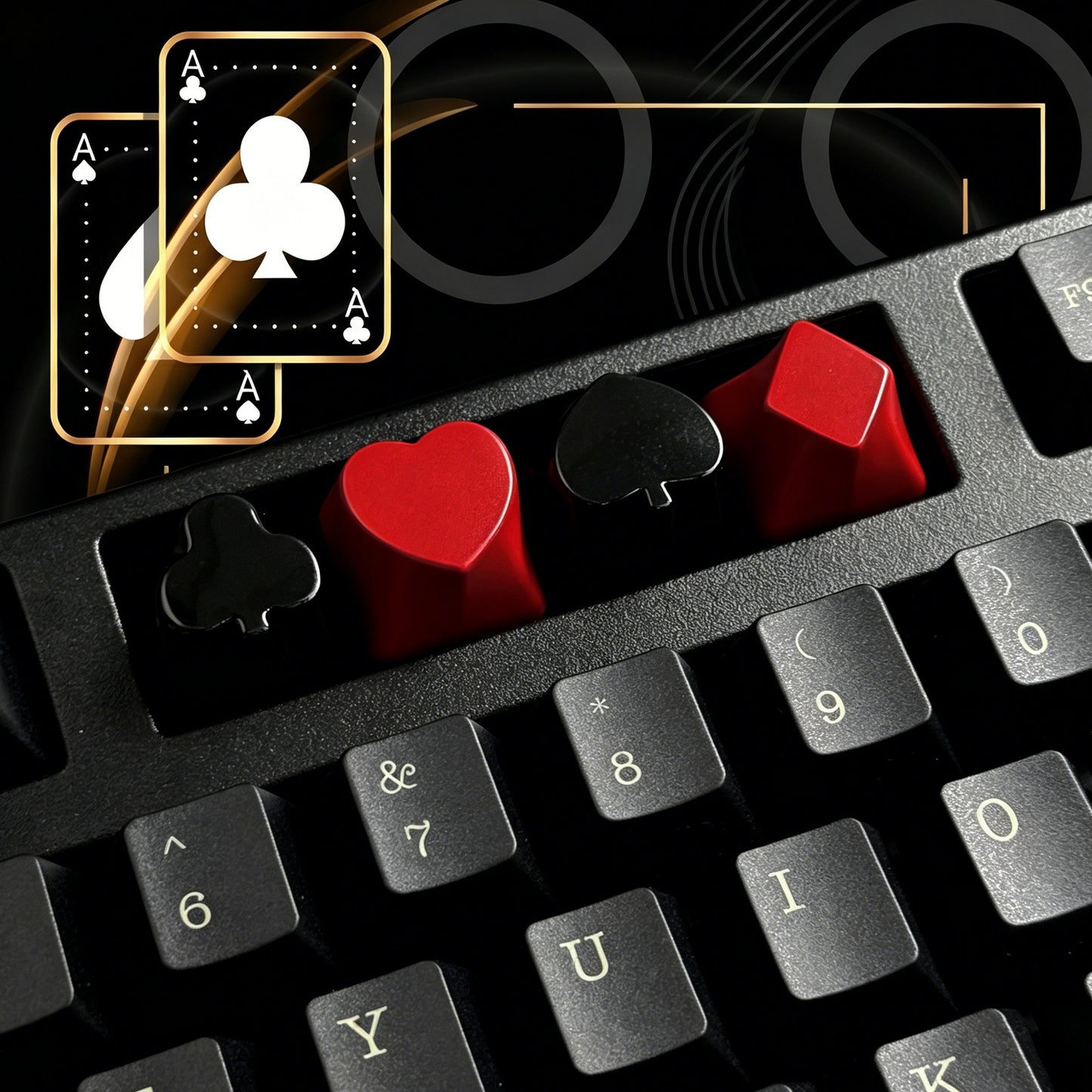 YMDK 4pcs Poker Suit Metal Keycaps, Matte Gold Electroplated Spade Heart Club Diamond Direction Arrow Key Keycaps for MX Mechanical Keyboards