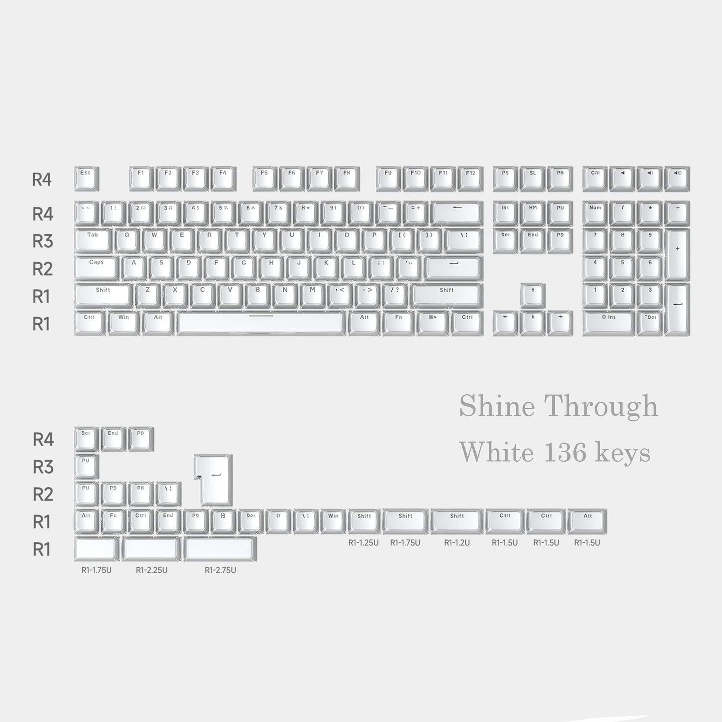 YMDK Crystal Jelly Pudding Keycaps 136 Keys Backlit Keycap Double Shot PC Acrylic for 68/75/84/87/108 MX Mechanical Keyboards