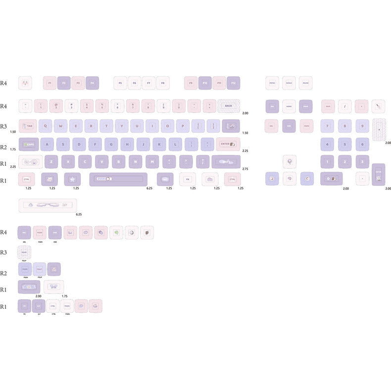 YMDK Taro Brain Theme Keycaps Full Set 126 Keys MDA Profile PBT Dye Sub Keycap for MX Mechanical Keyboard