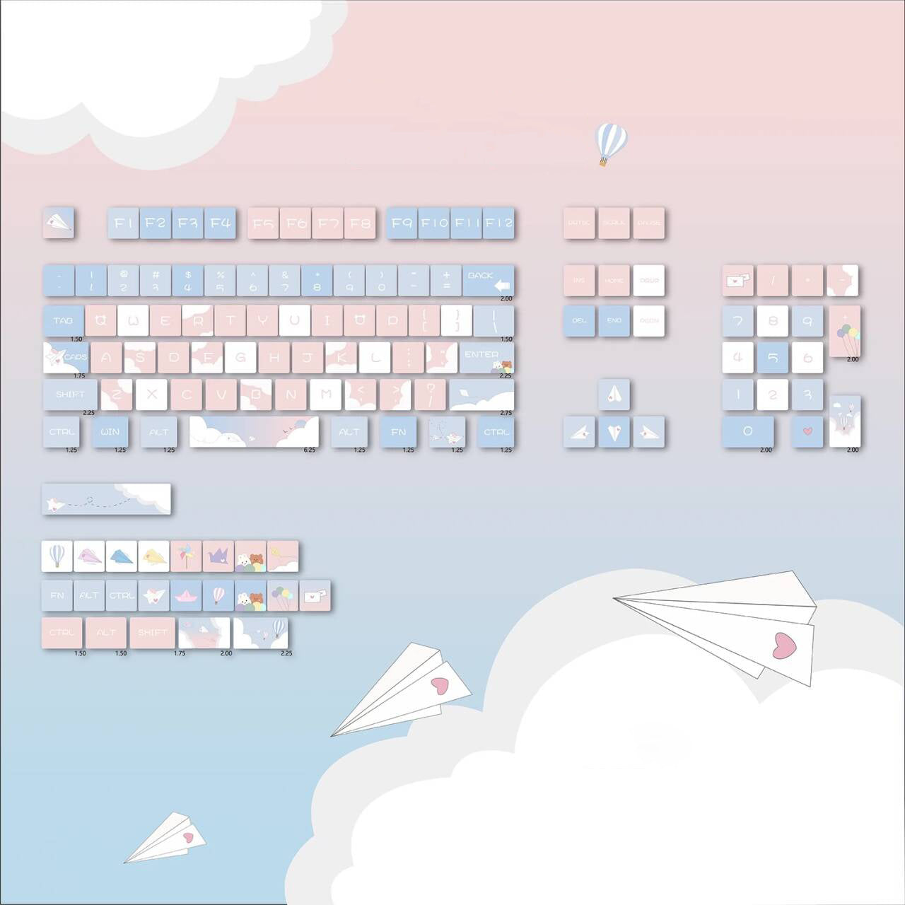 YMDK Paper Plane Theme Keycaps Full Set 127 Keys XDA Profile PBT Dye Sub Keycap for MX Mechanical Keyboard