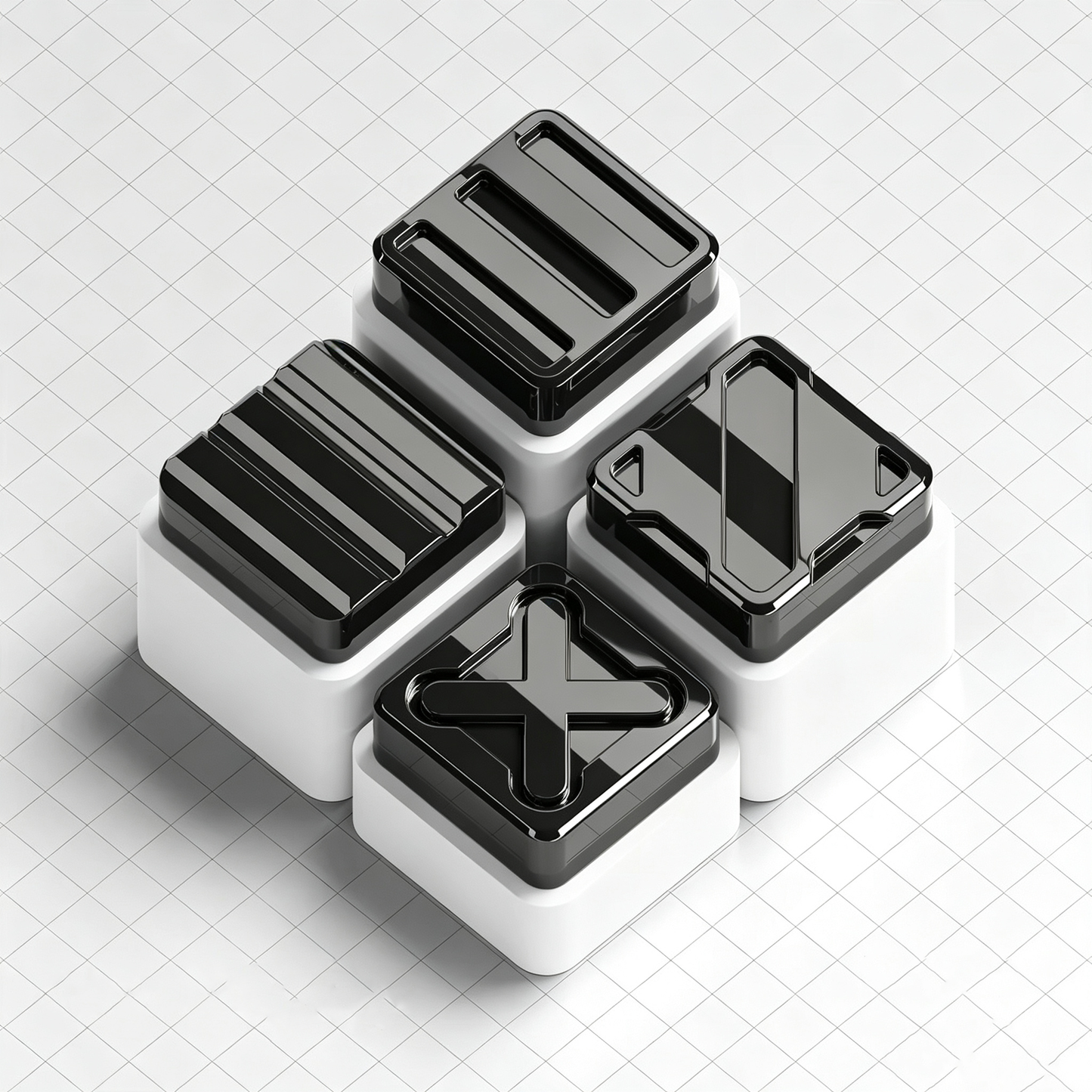 YMDK Metal Custom Keycap, Black‑White Gloss & Matte Finish, Nuclear Cube Artisan Keycap for Custom Mechanical Keyboard