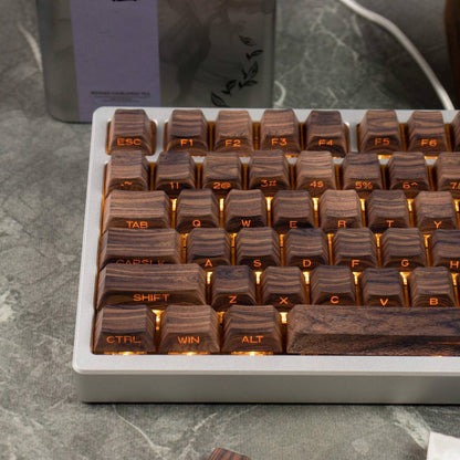 YMDK Walnut Keycaps Novel Creative Keycap 136 Keys Side Light Transmitting Key Cap PBT Dye Sub Cherry Profile for MX Mechanical Keyboard