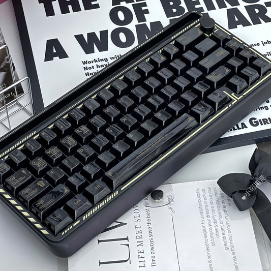 YMDK 115 Keys Black White Ceramic Feel PC Material Cherry Profile Spray Paint Keycaps for 61/68/87/98/104/108 MX Mechanical Keyboard