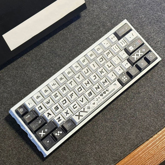 YMDK 125 Keys Black White Printing Cherry Profile Top Print Sidelit Dye Sub PBT Keycaps for 65/75/87/98/100/104 MX Mechanical Keyboard