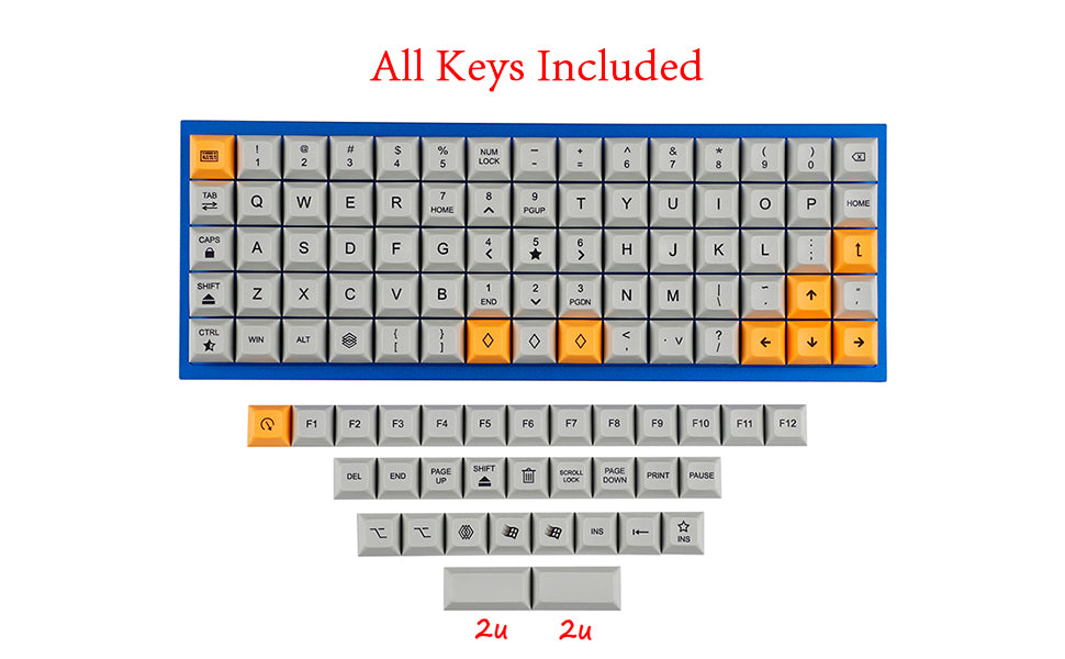 YMDK DSA Profile Gray Orange 107 Keycaps(Dye Sub PBT 1.4mm Thickness/Ortholinear XD75 ID75 Planck Preonic Niu40 Using)