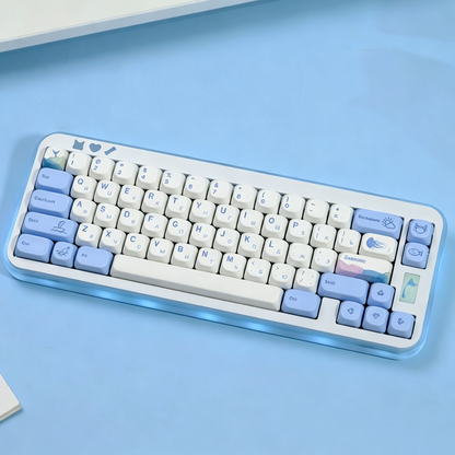 YMDK Cute Ocean Blue Theme 135 Keys English Korean Russian PBT Dye Sub Similar to MOA Keycap for 61/84/87/108 MX Mechanical Keyboard