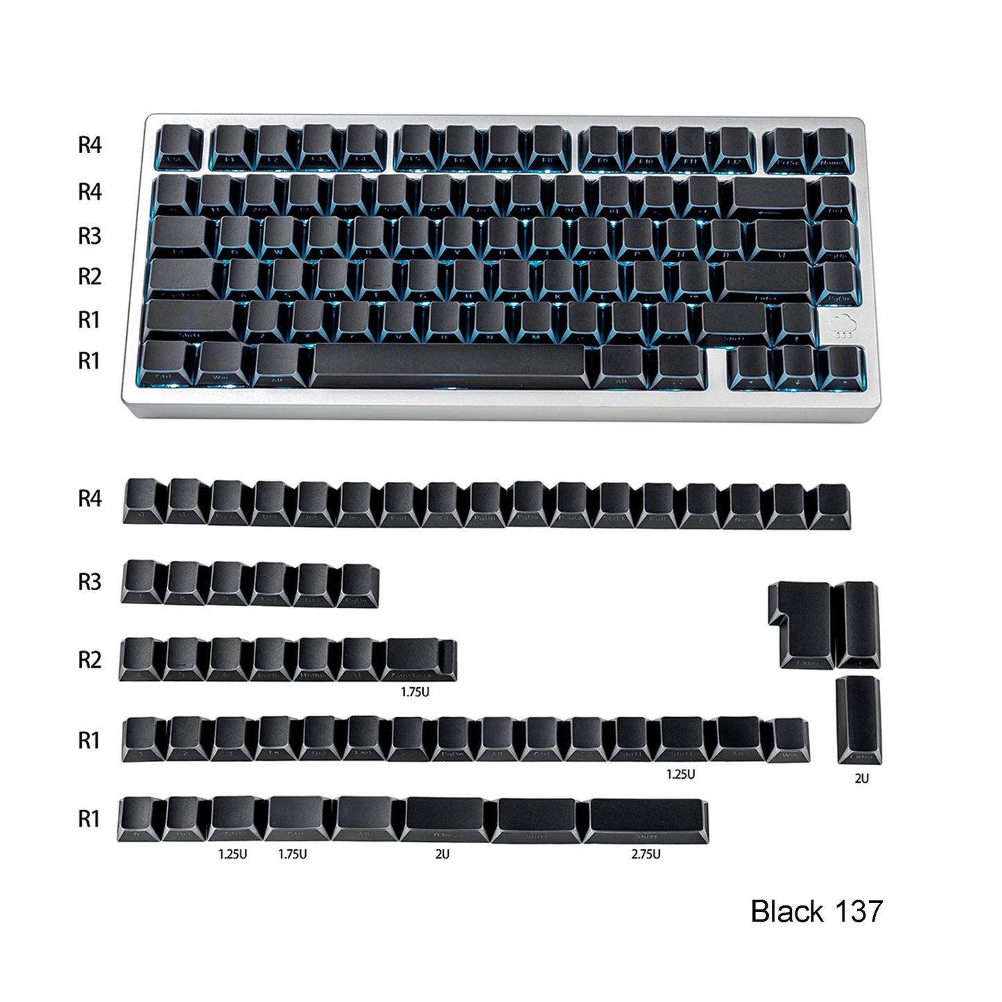 YMDK 142 Keys Light Frame White Character Border PBT Double Shot Backlit Shine Through Cherry Profile for 61/68/84/87/98/104/108 Layout MX Mechanical Keyboard
