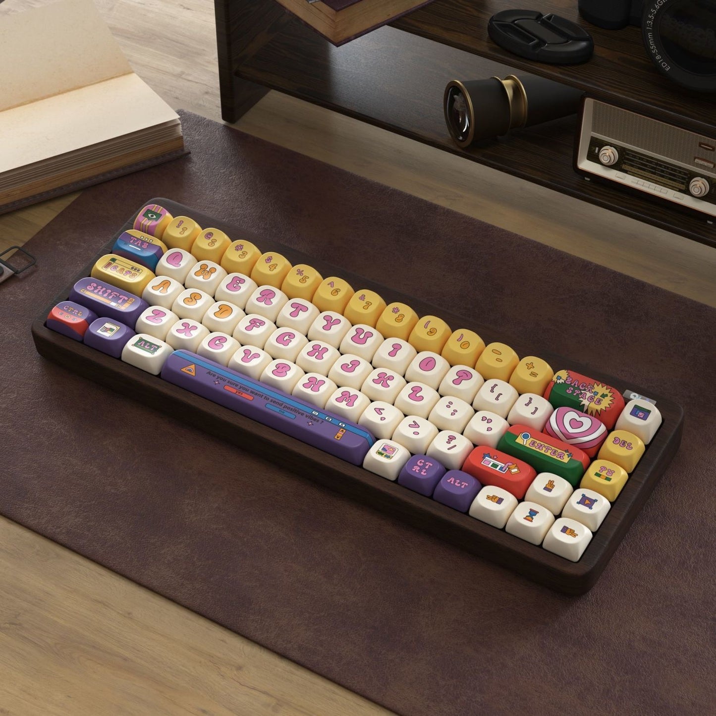 YMDK American Retro Keycaps SOA Cherry Profile Five-sided Dye Sublimation PBT Round Cute keycap for MX 61/68/87/98/104 MX Mechanical Keyboards