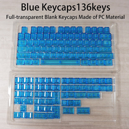 YMDK 136 Keys Full Transparent PC Crystal Ice RGB Blank Keycaps, Cherry Profile for 61/68/84/104/108 MX Mechanical Keyboard