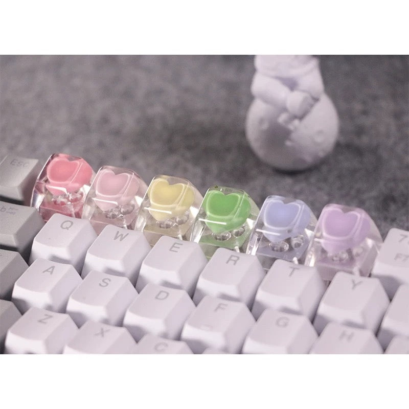 YMDK Love Translucent Personality keycaps Cute Novel Handmade Resin Keycaps for MX Mechanical Keyboard