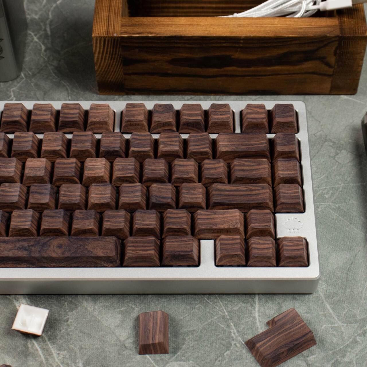 YMDK Walnut Keycaps Novel Creative Keycap 136 Keys Side Light Transmitting Key Cap PBT Dye Sub Cherry Profile for MX Mechanical Keyboard