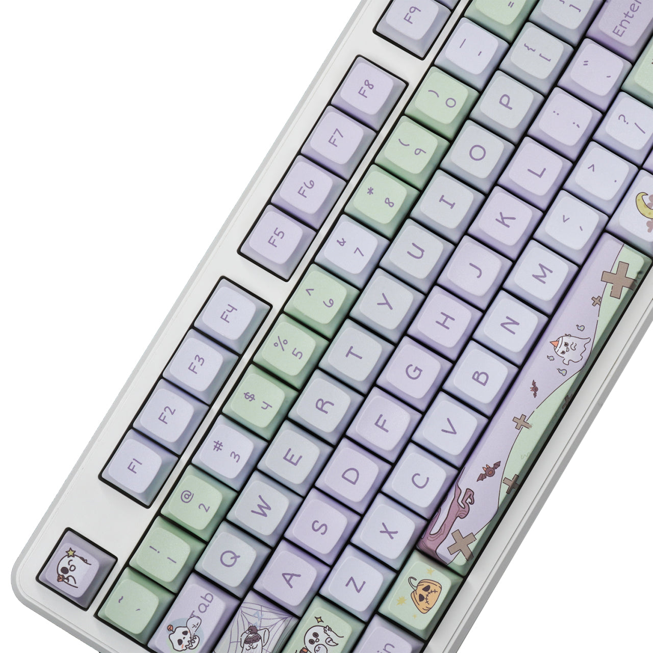 YMDK Cute Little Ghost Theme Keycaps Full Set 127 Keys XDA Profile PBT Dye Sub Keycap for MX Mechanical Keyboard