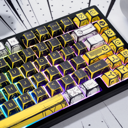 YMDK Virtual War Theme Comic Style Keycaps Full Set 138 Keys Novel Custom Mange Anime Key Caps PBT Dye Sub Cherry Profile Keycap for MX Mechanical Keyboard