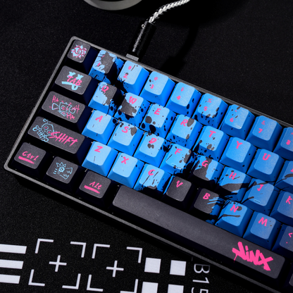 YMDK Black Blue Graffiti Keycaps Full Set 130 Keys Creative Cool Custom Keycaps Cherry Profile Dye Sub for MX Mechanical Keyboard