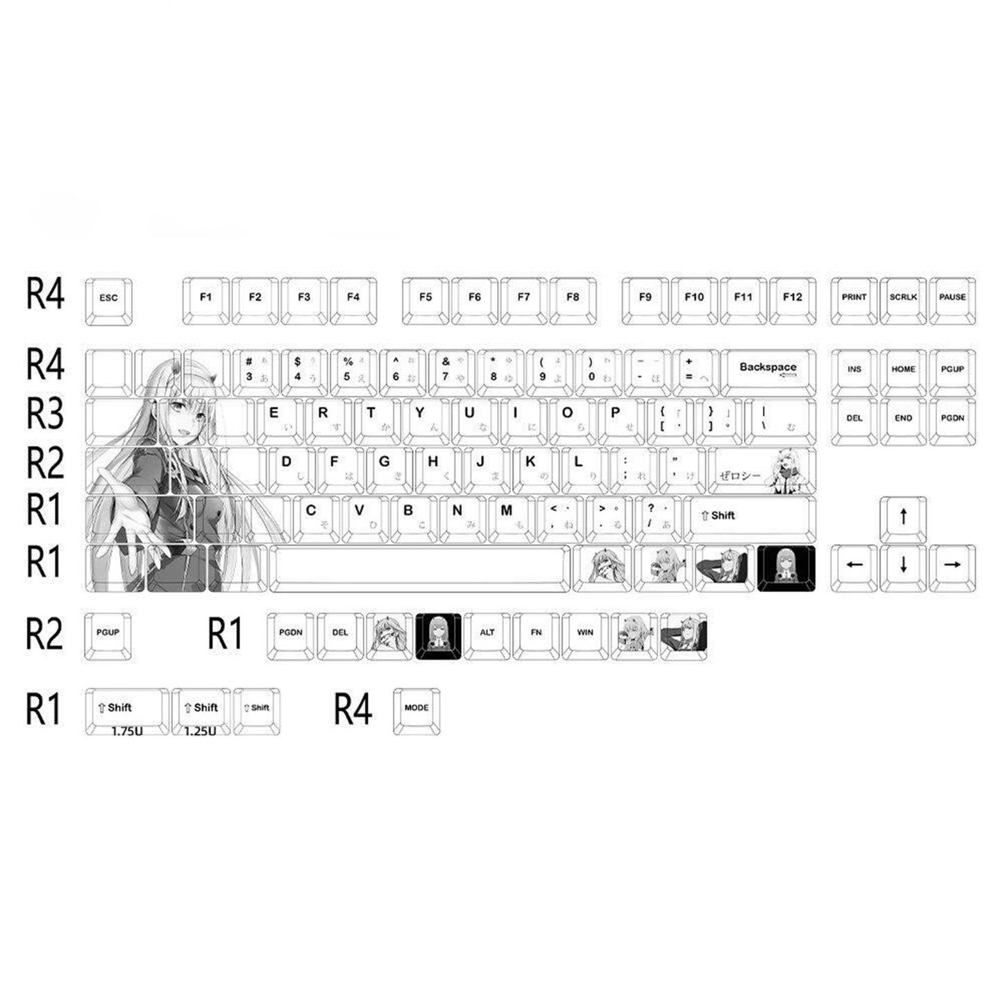 YMDK Dragon Girl National Team Theme Keycap Full Set 101 Keys PBT Dye Sub Cherry Profile for MX Mechanical Keyboard