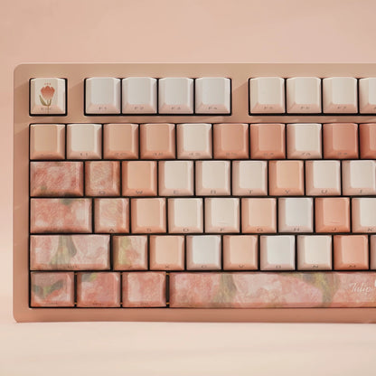 YMDK Tulip Impression Theme Keycaps Full Set 139 Keys Sidelit Cherry Profile PBT Dye Sub Keycap for MX Mechanical Keyboard