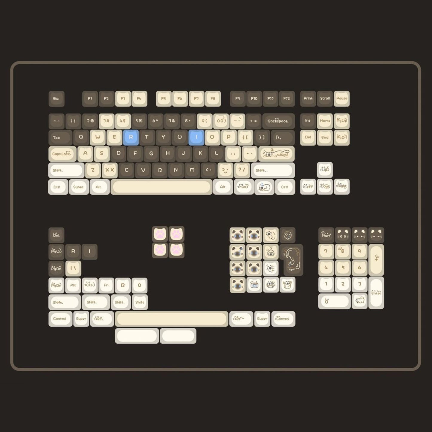 YMDK 148 Keys Ragdoll Cat Top Print MAO Profile PC Material Custom Keycaps for 65/75/87/98/100/104 MX Mechanical keyboard
