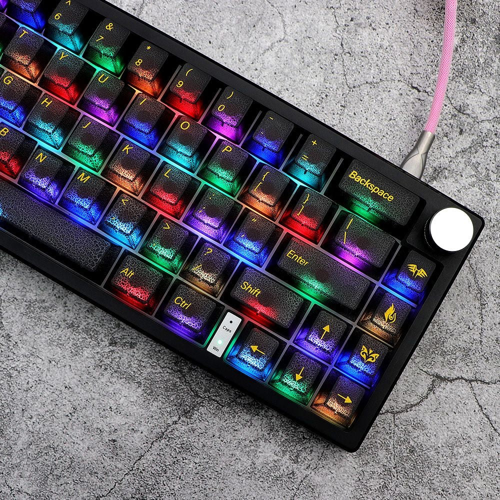 YMDK Black Crack Keycaps Full Set 108 keys Cherry Profile Gold-plated Process PC Translucent Custom for MX Mechanical Keyboard