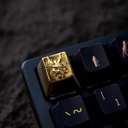 YMDK Dragon Totem Retro Glossy Personality Keycaps Metal Key Caps Cool Novel Creative Keycap for MX Mechanical Keyboard