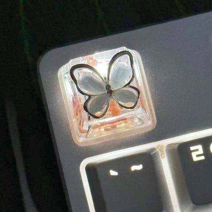 YMDK Butterfly Personality Keycaps Butterfly Rotatable Unzip Flowers Transparent Resin Keycaps for Mechanical Keyboard