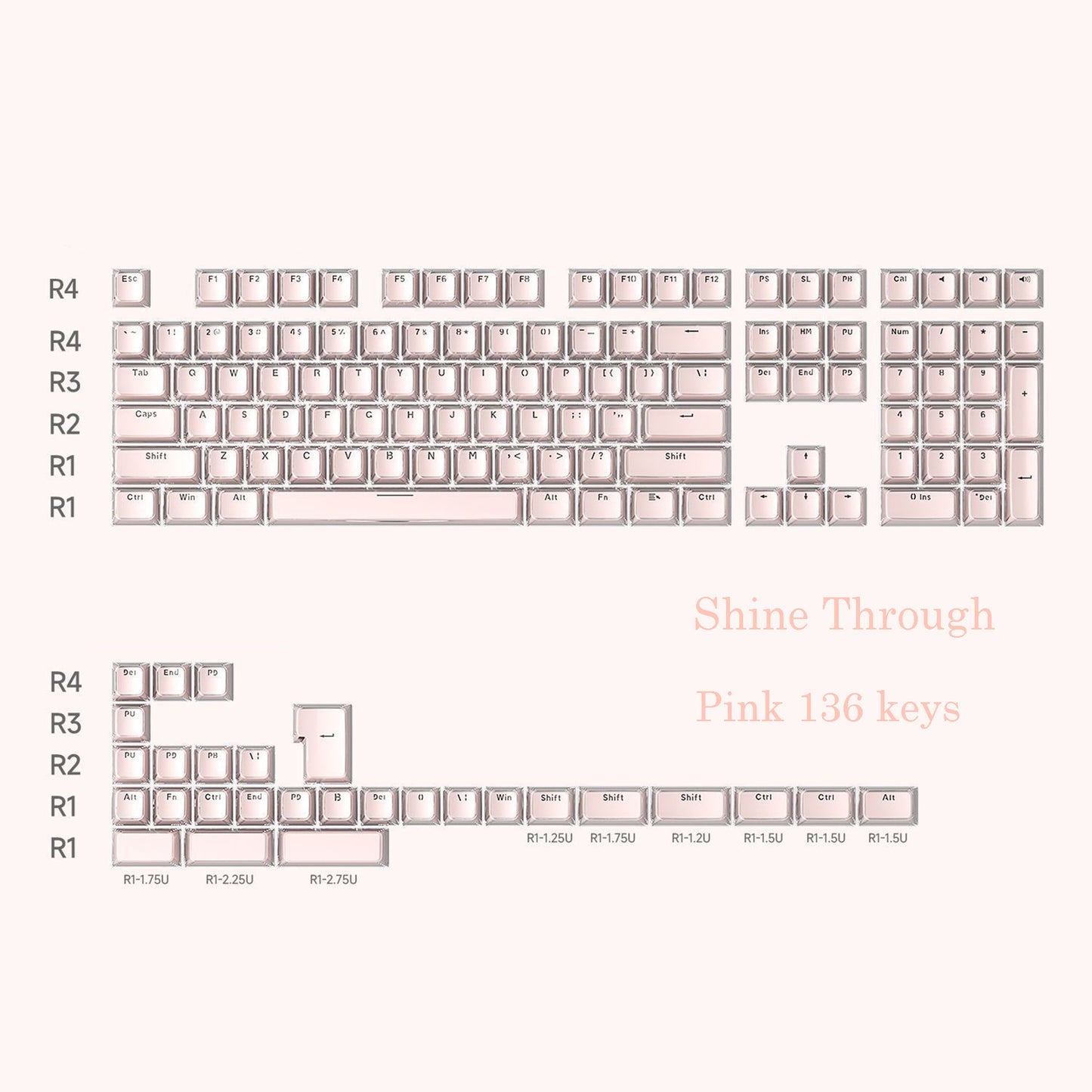 YMDK Crystal Jelly Pudding Keycaps 136 Keys Backlit Keycap Double Shot PC Acrylic for 68/75/84/87/108 MX Mechanical Keyboards