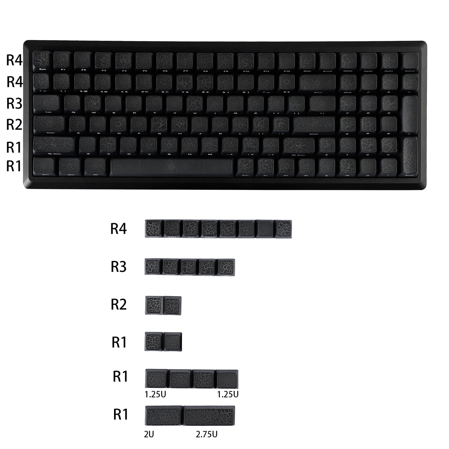 YMDK Ice Crack Shine Through Keycaps 123 Side Print PC MDA Profile Cool Creative Custom Keycap for 60 75 100% MX Mechanical Keyboard