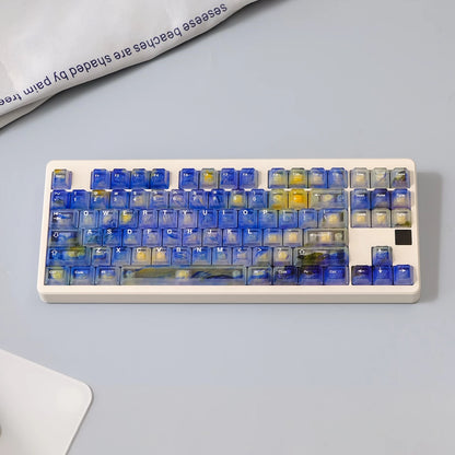 YMDK 121 Keys Frosted Clear Rose Sorrow Starry Sky Theme PC Cherry Profile PC Shine Through Keycaps for MX Mechanical Keyboard